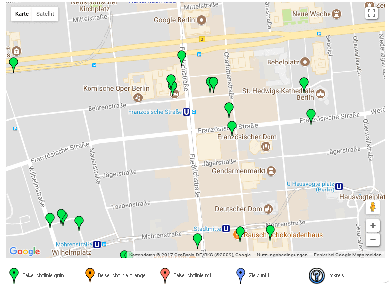 hotelmap mit Reiserichtlinien als Farben